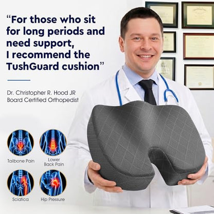 Seat Cushion - Memory Foam Sitting Pillow for Office Chair, Car Seat, Airplane, Bleacher - Sciatica & Hip & Coccyx Pain Relief Desk Chair Cushion for Long Sitting Office Workers, Car Drivers | for Car Seat, Airplane, Desk Chair - Sciatica & Hip & Coccyx P