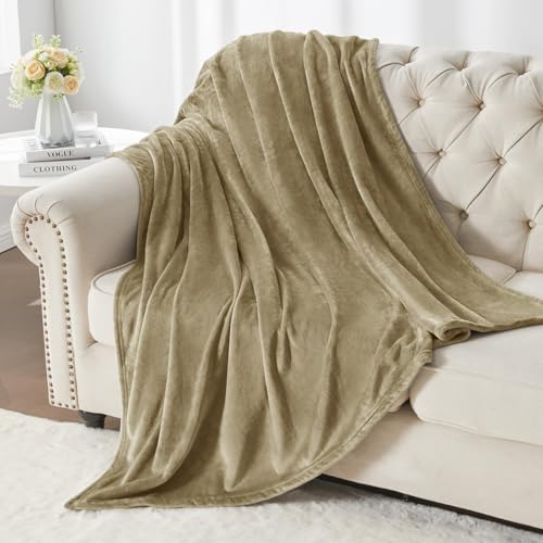 Throw Blanket for Couch & Sofa, All-Season Lightweight Fleece Blanket, Luxury Soft Cozy Fuzzy Throw for Her Him,Camel, 50 x 56 Inches