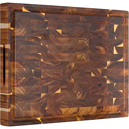 Large Solid Acacia Wood Butcher Block 17x13x1.5 in Cutting Board | Double-Sided Serving Boards,Non-slip Mats,Juice Groove,Heavy Duty Wood Block for Chefs,Large Kitchen Boards for Charcuterie - size: 17"L x 13"W