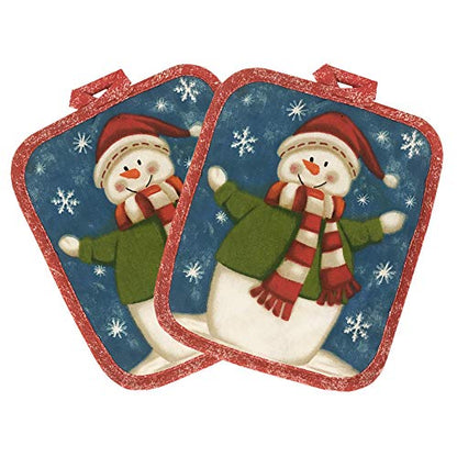 Kitchen Towel 5 Piece Linen Set 2 Towels 2 Pot Holders 1 Oven Mitt (X-Snowman) - color: X-snowman