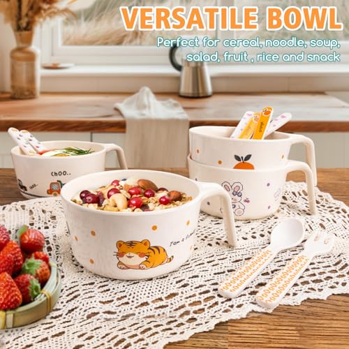 shopwithgreen Bamboo Kids Bowls Set, 4 Reusable Small Bowls for Baby Toddlers, Dinnerware Cereal Snack Soup Rice Bowl with 4 Spoons & Forks, Dishwasher Safe Bamboo Baby Food Bowls, BPA Free, 14.5 OZ