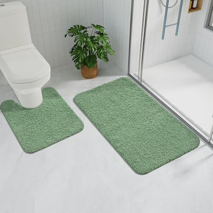 Sage Green Bathroom Rug Set 2 Piece Bath Mat 21x34 U Shape Toilet Rug 21x21 | Absorbent,Washable,Non Slip Bathroom Rugs Sets,Contour Mat for Toilet - color: Sage Green