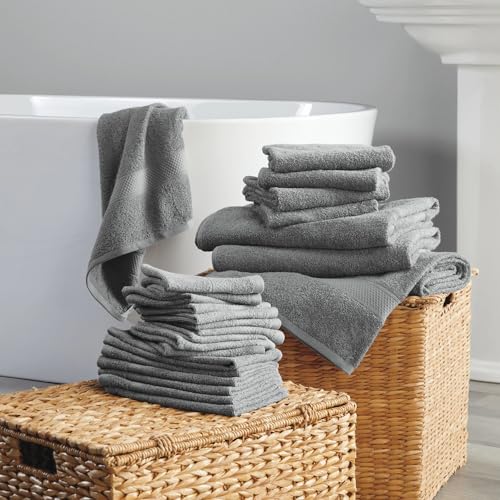 24-Piece Set of Towels, Lightweight 380 GSM Cotton Towels, Quick Drying, Absorbent Hand Towels, Fingertip Towels, Bath Towels, & Washcloths, Grey - color: Grey
