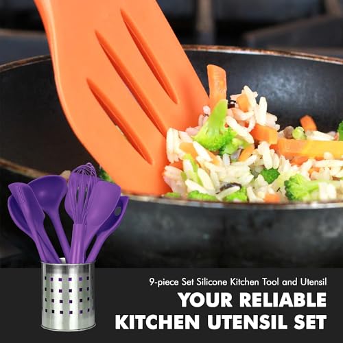 Chef Craft Premium Silicone Kitchen Tool and Utensil Set, 9 Piece, Purple - color: Purple, size: 9 Piece Set
