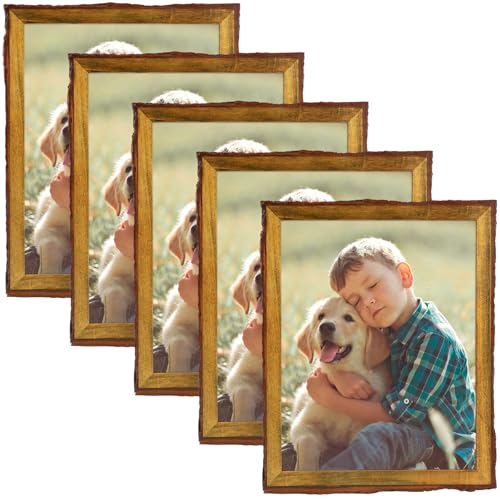Golden State Art 11x14 Picture Frame Rustic Brown,Wood&Bark Edge&Real Glass | 11x14 Solid Wood Picture Frame, Display Posters/Photos/Prints for Wall Mounting, Farmhouse Decor, 5 Pack - color: 5 Pack, size: 11x14