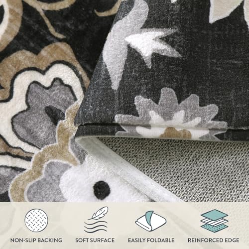 Lahome Floral Washable Runner Rug - 2x6 Runners for Hallways Non-Slip Low-Pile Kitchen Rug, Black Paisley Print Carpet for Laundry Bedroom Entryway （(2’X 6’, Blacak) | Low-Pile Kitchen Rug, Black Paisley Print Carpet for Laundry Bedroom Entryway (2' x 6',