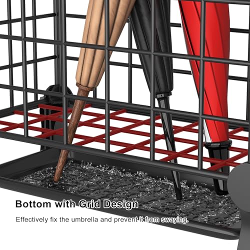 AWTATOS Umbrella Holder Entryway, Umbrella Stand Freestanding, Black | Metal Square Umbrella Rack Organizer with a Removable Drip Tray, Hooks - color: Black