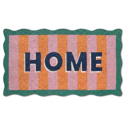 Scalloped Coir Welcome Doormat, 16 x 28 Inch Entrance Mat,Stripe,Classic | Cute Door Mat Decorative Non Slip, Heavy Duty Natural Coir Rug for Front Door, Porch, Patio, Garage