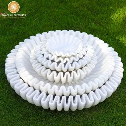 SWADESHI BLESSINGS Handcrafted Marble Ruffle Bowl for Home Decor, 7" | 100% Real White Marble, Catch-all Scalloped Fluted Decorative Bowl for Ring Dish, Fruit Bowl, Coffee&Dining Table, Gift-Ready - size: 7 Inches