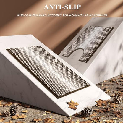 Bathroom Rugs Sets 3 Piece, Toilet Rugs U-Shaped Contour Bath Mat Set, Striped Absorbent Non Slip Chenille Shower Mat, Brown - color: Brown, size: 20"x32"+16"x24"+U Shape 20"x24"