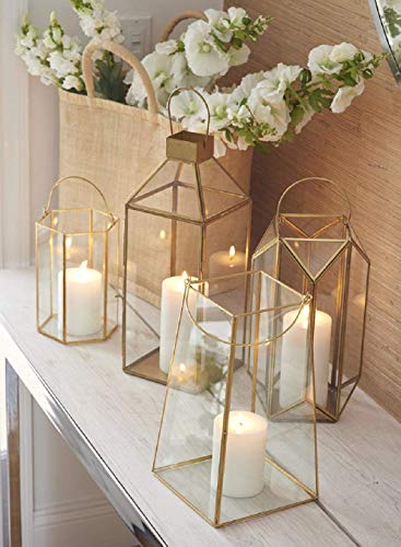 Serene Spaces Living Emerald Cut Glass Lantern, Measures 11 inches Tall, Sold Individually - color: Emerald Cut