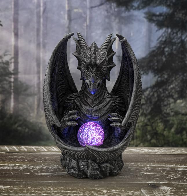 Pacific Giftware Black Guardian Dragon LED Lighted Stonewall Mountain Faux Stone Backflow Incense Burner Fantasy Dragon Breath Reverse Flow Smoke Waterfall Incense Collectible 8" Tall