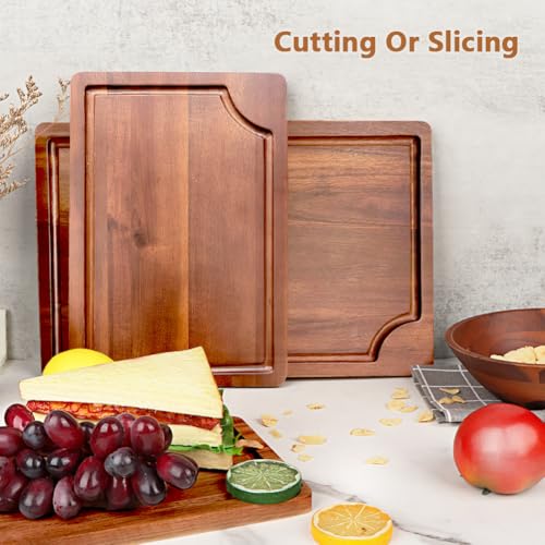 AIDEA Wood Cutting Board, Wooden Cutting Boards for Kitchen, Acacia Wood Chopping Board Set of 3 with Deep Juice Groove, for Meat, Vegetables, and Fruit - color: Brown