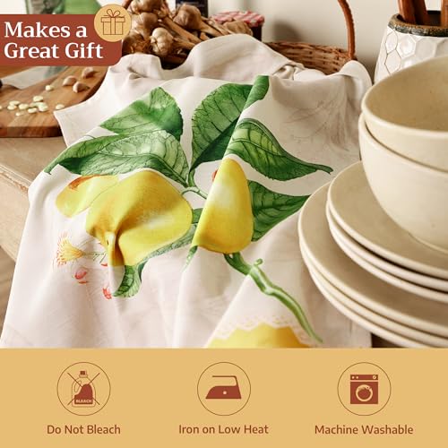 Maison d' Hermine Kitchen Towels Set of 3 Reusable 100% Cotton 27.50" x 20" | Cloth Tea Dish Towels Absorbent with Hanging Loop for Kitchen Dining Party Wedding Hotel Home Spring Summer - Limoncello - color: 003 - Limoncello