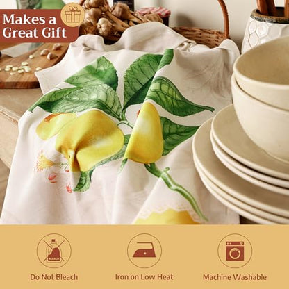 Maison d' Hermine Kitchen Towels Set of 3 Reusable 100% Cotton 27.50" x 20" | Cloth Tea Dish Towels Absorbent with Hanging Loop for Kitchen Dining Party Wedding Hotel Home Spring Summer - Limoncello - color: 003 - Limoncello