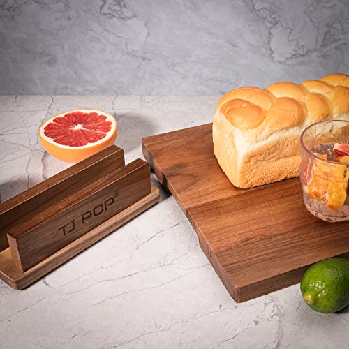 TJ POP Acacia Wood Cutting Board for Kitchen, Premium Wooden Chopping Board with Stand Organizer and Built-in Handle, 15.8 x 11.9 x 1 Inches Butcher Block Large Cheese Serving Board - color: Acacia woood with stand