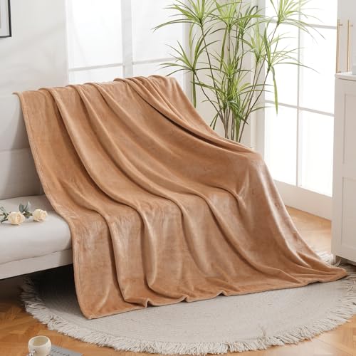 Ultra Soft Fleece Throw Blanket, Silky Flannel Fuzzy Blanket for All Season, Cozy Lightweight Blanket for Couch, Bed, Sofa, 50" x 60", Camel, Throw - color: Camel, size: Throw