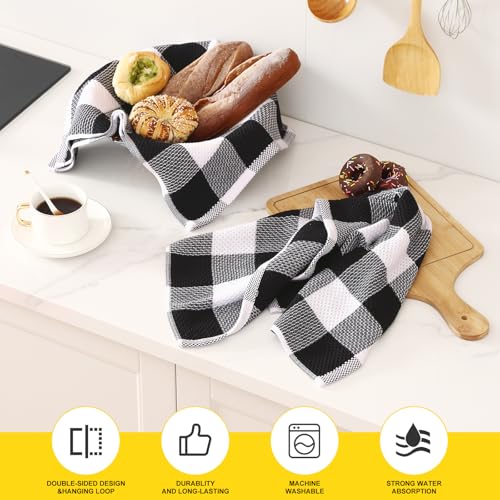 Homaxy 100% Cotton Plaid 4 Pack Kitchen Towels, 20" x 28", White & Black | Waffle Weave, Plaid, Super Soft and Absorbent Dish Towels, Quick Drying, Multi-Purpose - color: White & Black, size: 20 x 28 - 4 Pack