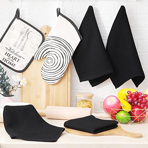 Homaxy 100% Cotton Waffle Weave Kitchen Dish Cloths 12-Pack, Black | 12 x 12 Inches, Ultra Soft Absorbent Dish Towels, Quick Drying Dish Rags with Hanging Loop - color: Black, size: 12 X 12 - 12 Pack