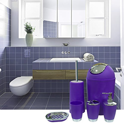 Bathroom Accessories Set, 6-Piece Plastic Gift Set, Toothbrush Holder, Toothbrush Cup, Soap Dispenser, Soap Dish, Toilet Brush Holder, Trash Can (Purple) - color: Purple