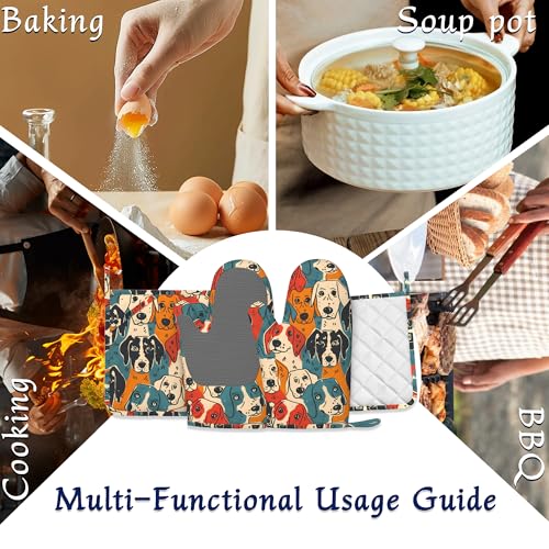 Colourful Dogs Potholders & Oven Mitts Sets Cute Animal Silicone Heat Resistant Oven Mits and Hot Pads Non-Slip Pot Holders Gloves for Kitchen Chef Cooking Baking Grilling BBQ - color: Colourful Dogs,cute Animal