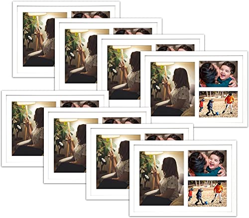 Golden State Art 12x17 White Wood Picture Frame for 8x10 and 5x7 Photos | 3 Opening Picture Frame,White Mat included,Real Glass, Sawtooth Hanger - Wall Mounting - Great for Posters, Weddings(8 Pack) - color: White&White Mat-8P, size: 1 8x10 And 2 5x7
