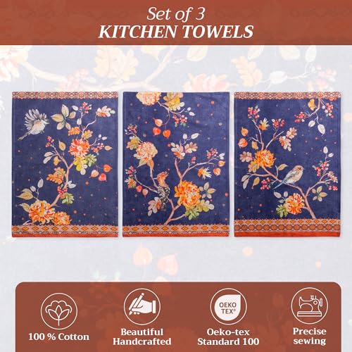 Maison d' Hermine Kitchen Towels Set of 3 Reusable 100% Cotton 27.50" x 20" | Cloth Tea Dish Towels Absorbent with Hanging Loop for Kitchen Dining Hotel Home Thanksgiving Christmas - Kelim - Infinity - color: 024 - Kelim - Infinity