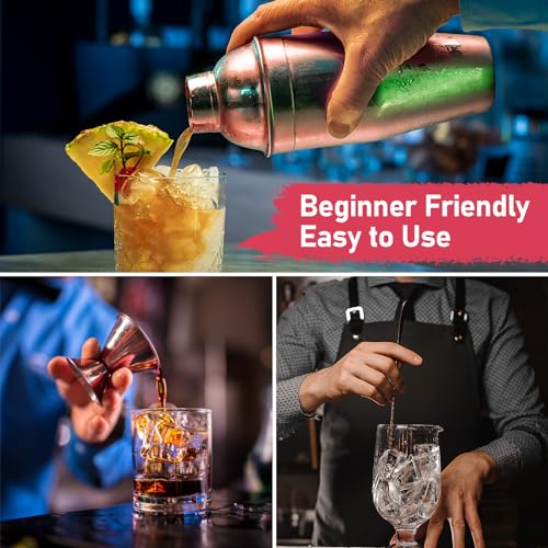 24oz Cocktail Shaker Set Martini Shaker Set Bartender Set | Professional 18/8 Stainless Steel Bar Tools with Margarita Mixer Drink Shaker, Measuring Jigger and Mixing Spoon (Rose Gold) - color: Rose Gold