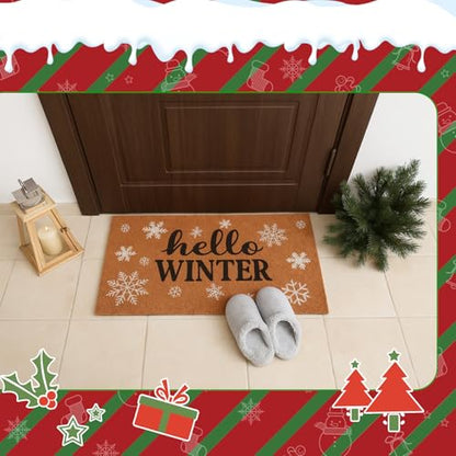 Tinideya Christmas Welcome Front Doormat, Xmas Non Slip Outdoor Mat Rug with Christmas Snowflake Decoration Pattern for Farmhouse Home Entrance Decor Yard Floor Patio, 17 x 30 Inches(Hello Winter) - style: Hello Winter