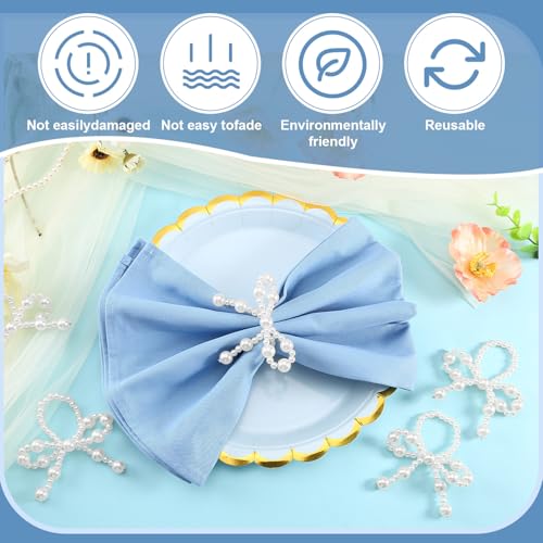 18 Pcs White Pearl Napkin Rings Adjustable Imitation Pearl String Elegant Napkin Holders for Weddings Dinner Parties and Everyday Use - color: White2