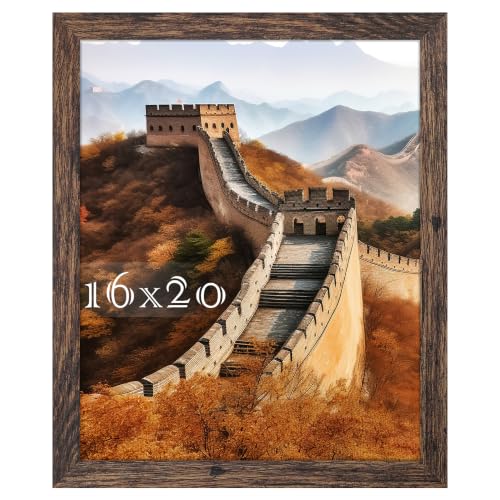 16x20 Picture Frame, Poster Frame for Wall Mounting, Rustic Brown | Fits 16x20 Posters and Art Prints, Clear Shatterproof Cover, Horizontal or Vertical Wall Mount, Gallery Wall, 1 Pack - color: Rustic Brown, size: 16x20