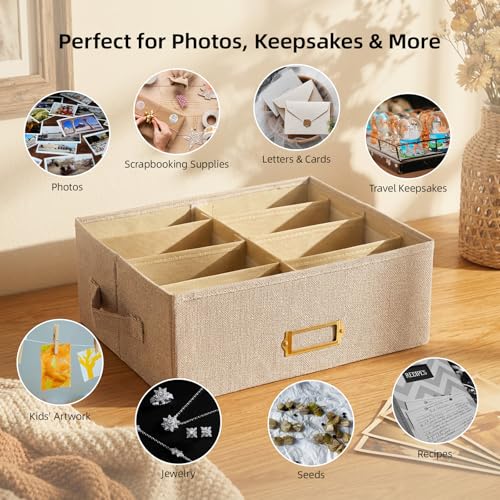 Collapsible Photo Storage Box, Adjustable Dividers - Black, 35cm | Holds 1700 Photos, Hook & Loop Dividers, Handle, Label Stickers - color: Black, size: 13.78"x11"x 5.12"