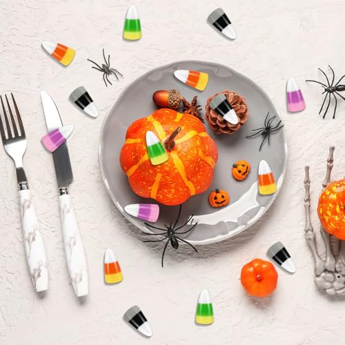 JUNEBRUSHS 50 Pcs Halloween Resin Candy Corn Charms Artificial Candy Corn Vase Filler Ornaments For Halloween Party Crafts Decorations - style: Corn Style