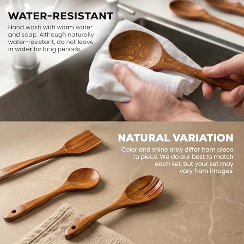 Zulay Kitchen 15-Piece Teak Wooden Utensils for Cooking - Natural Teak Utensil Set with Premium Gift Box - Non-Stick Wooden Spoons for Cooking - Kitchen Gift Set - Comfortable Grip Wooden Utensil Set - size: 15 Piece | Gift Box