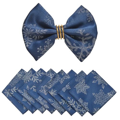 Navy Silver Jacquard 17x17 Square Polyester Cloth Napkins Set of 8 | Waterproof, Stain Resistant, Shrink Proof, Washable, fabric, Outdoor, Reusable, Dining, Wedding, Kitchen, Party, Christmas - color: Navy Silver