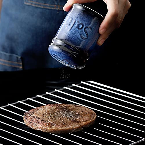Nihow Ceramic Cute Salt and Pepper Shakers Set for Kitchen Counter -Blue | Resist Rusting Seasoning Shaker,2.6 Inch Salt and Pepper Set/Sugar Salt Shaker,Set of 2 - size: Shaker without handle
