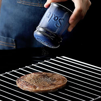 Nihow Ceramic Cute Salt and Pepper Shakers Set for Kitchen Counter -Blue | Resist Rusting Seasoning Shaker,2.6 Inch Salt and Pepper Set/Sugar Salt Shaker,Set of 2 - size: Shaker without handle