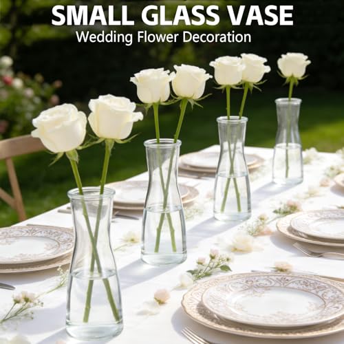 12 Set Glass Bud Vases for Centerpieces Small Clear Flower Vase Modern Decorative Vases Mini Clear Bud Vases Mini Decorative Bulk Vase for Bridal Shower Wedding Birthday Party Dining Table Decor