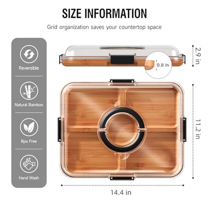 Portable Charcuterie Boards with Lid, Cheese, Veggie & Snack Tray | Clear Lid Keeps Food Fresh, Travel Portable Board for Kitchen, Picnic and Party, House Warming Gifts New Home - color: 5 Compartments Black