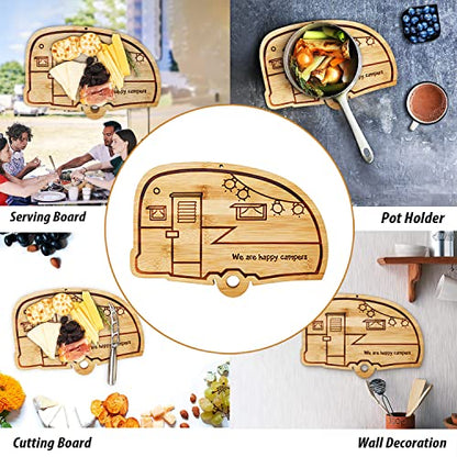 Happy Camper Bamboo Cutting Board,Retro RV Engraved Camping Cutting Board, Camper Decor RV Gift for Couple,Camping,Housewarming&Party | Unique Chopping Board & Camper Decor, Housewarming & Camping Gifts for Women and RV Lovers, New Home Party Gifts for Co
