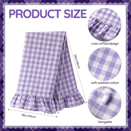 HunnmingRe Purple Kitchen Towels Set of 2, 100% Cotton Ruffled Gingham Dish Towels 18"x28" Absorbent Tea Cloths Classic Plaid Pattern for Farmhouse Charm, Drying Dishes, Entertaining Guests - color: Purple, style: Gingham