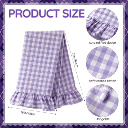 HunnmingRe Purple Kitchen Towels Set of 2, 100% Cotton Ruffled Gingham Dish Towels 18"x28" Absorbent Tea Cloths Classic Plaid Pattern for Farmhouse Charm, Drying Dishes, Entertaining Guests - color: Purple, style: Gingham