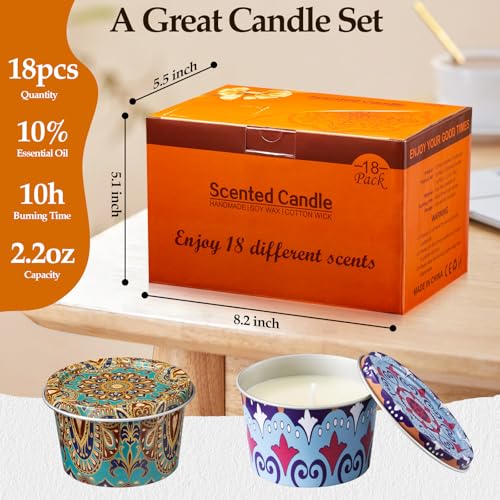 18 Pack Scented Candles Set,Soy Wax Travel Candles Bulk, Long Lasting Aromatherapy Candle Gift Set for Women, Home Fragrance, Mother's Day,Relaxation & Stress Relief - color: 18 Pack Mandala