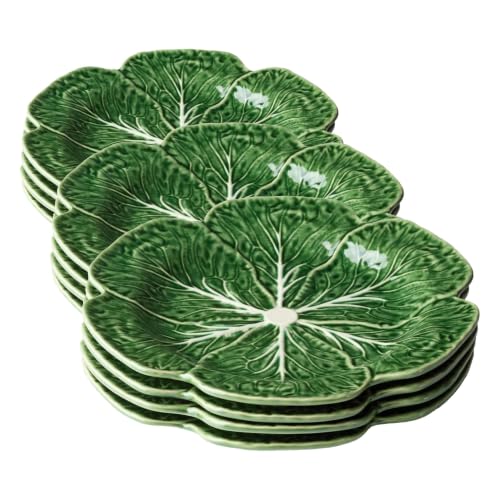 Le Jardin Green Cabbage Plates - Dinner, SET OF FOUR -11" Sculpted Green Stoneware Leaf Plates – Seasonal Garden-Inspired Tableware for Spring & Summer Dining and Entertaining (Pack of 3) - size: Large (Pack of 3)