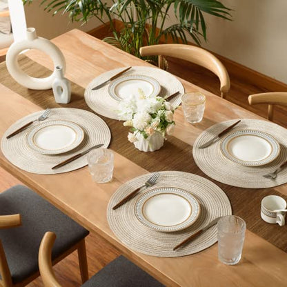 FunWheat Round Braided Placemats Set of 4 Place mats for Dining Tables Woven Heat Resistant Table Mats 15 inch (E Beige, 4pcs) - color: Multi Beige, size: 4pcs