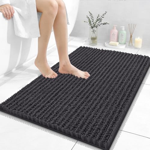 OLANLY Bathroom Rugs 36x24, Thick Soft Absorbent Chenille Bath Rugs | Dark Grey, Shaggy Bath Mat with Quick-Drying Rubber Backing, Washable for Floor, Tub and Shower, Home Decor Accessories - color: Dark Grey, size: 36" x 24"