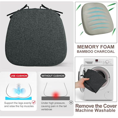 SINOSSO 1 Pack Memory Foam Chair Cushions for Dining Chair, Friendly Woven Fabric 16" U-Shape Comfortable Kitchen Chair Pad, Removable Slip Resistant Seat Cushion (1 Piece, Black) - color: Black