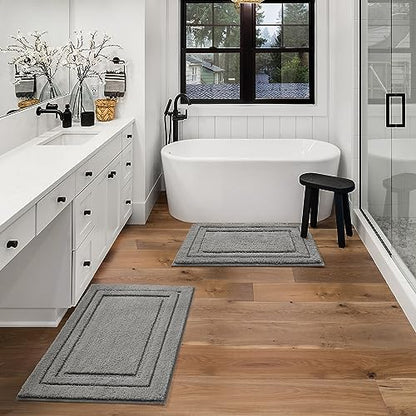HOMEIDEAS Bathroom Rugs Sets 2 Piece, Super Soft and Absorbent Non Slip Microfiber Machine Washable Bath Mat Set (20" x 32" + 16" x 24", Grey) - color: Loop- Grey, size: 1'4" x 2'8" (16"x24"+20"x32")