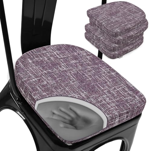 SINOSSO Memory Foam 14" Metal Chair Cushions 4 Pcs, Modern Interwoven Style Magnetic Chair Pads for Dining Kitchen Cafe Bistro Stackable Chair (U-Shape, Purple, 4) - color: Purple