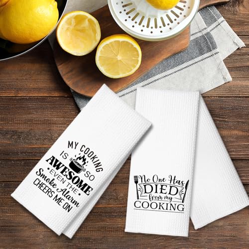 No One Has Died from My Cooking Kitchen Towels 2 Pack, Kitchen Towels Set for Cooking Enthusiasts, Halloween Birthday Gifts for Wife Chefs Cooking Lovers, Fun Dish Towels with Sayings - color: No One Died